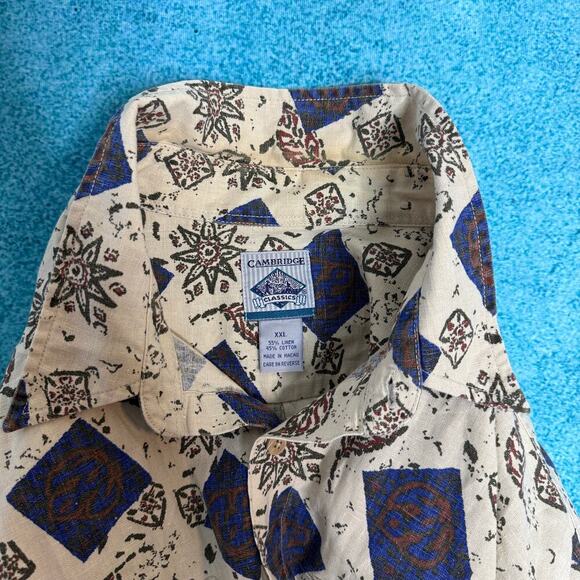 VTG Hawaiian Cambridge Classics Men’s XXL Linen Cotton Floral Shirt Button Up - Picture 8 of 12